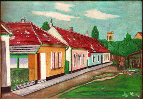 Rodný dům Bedřicha Šivla vymalován 25. 11. 1962 (Rybníček č. 86, růžový domek ševce Antonína Šivla)