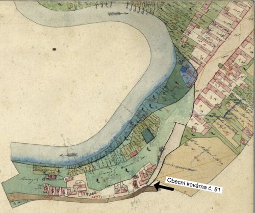 Mapa stabilního katastru Zarazic z roku 1827